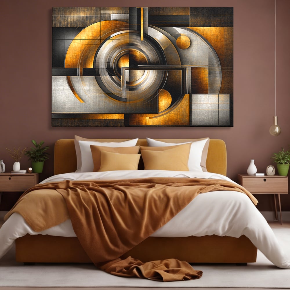 Leinwandbilder Premium, LuxCanva® C1276, Denkende Formen, Geometrie, Gold, Abstrakt, Linien, Textur, Monumental, Schwerkraft, Universum, Sonne, Heilig, Modern, Ausstellung, Büro, Wohnzimmer, Schlafzimmer