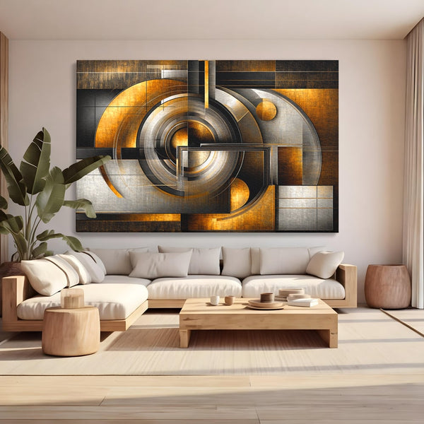Leinwandbilder Premium, LuxCanva® C1276, Denkende Formen, Geometrie, Gold, Abstrakt, Linien, Textur, Monumental, Schwerkraft, Universum, Sonne, Heilig, Modern, Ausstellung, Büro, Wohnzimmer, Schlafzimmer