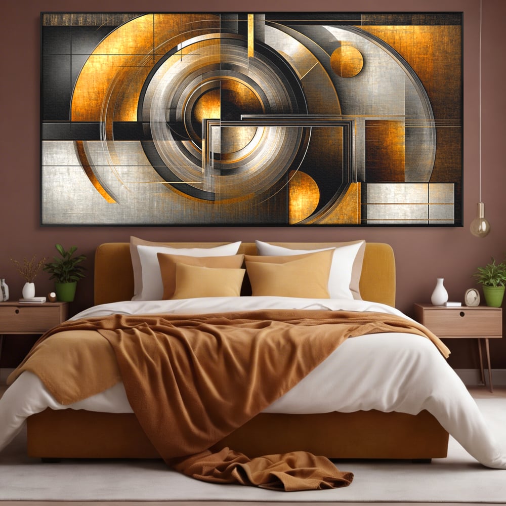 Leinwandbilder Premium, LuxCanva® C1276, Denkende Formen, Geometrie, Gold, Abstrakt, Linien, Textur, Monumental, Schwerkraft, Universum, Sonne, Heilig, Modern, Ausstellung, Büro, Wohnzimmer, Schlafzimmer