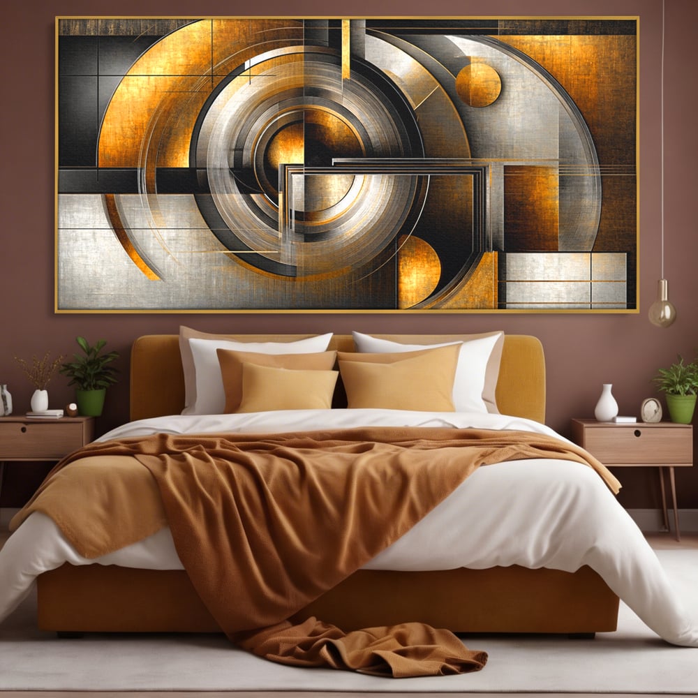 Leinwandbilder Premium, LuxCanva® C1276, Denkende Formen, Geometrie, Gold, Abstrakt, Linien, Textur, Monumental, Schwerkraft, Universum, Sonne, Heilig, Modern, Ausstellung, Büro, Wohnzimmer, Schlafzimmer