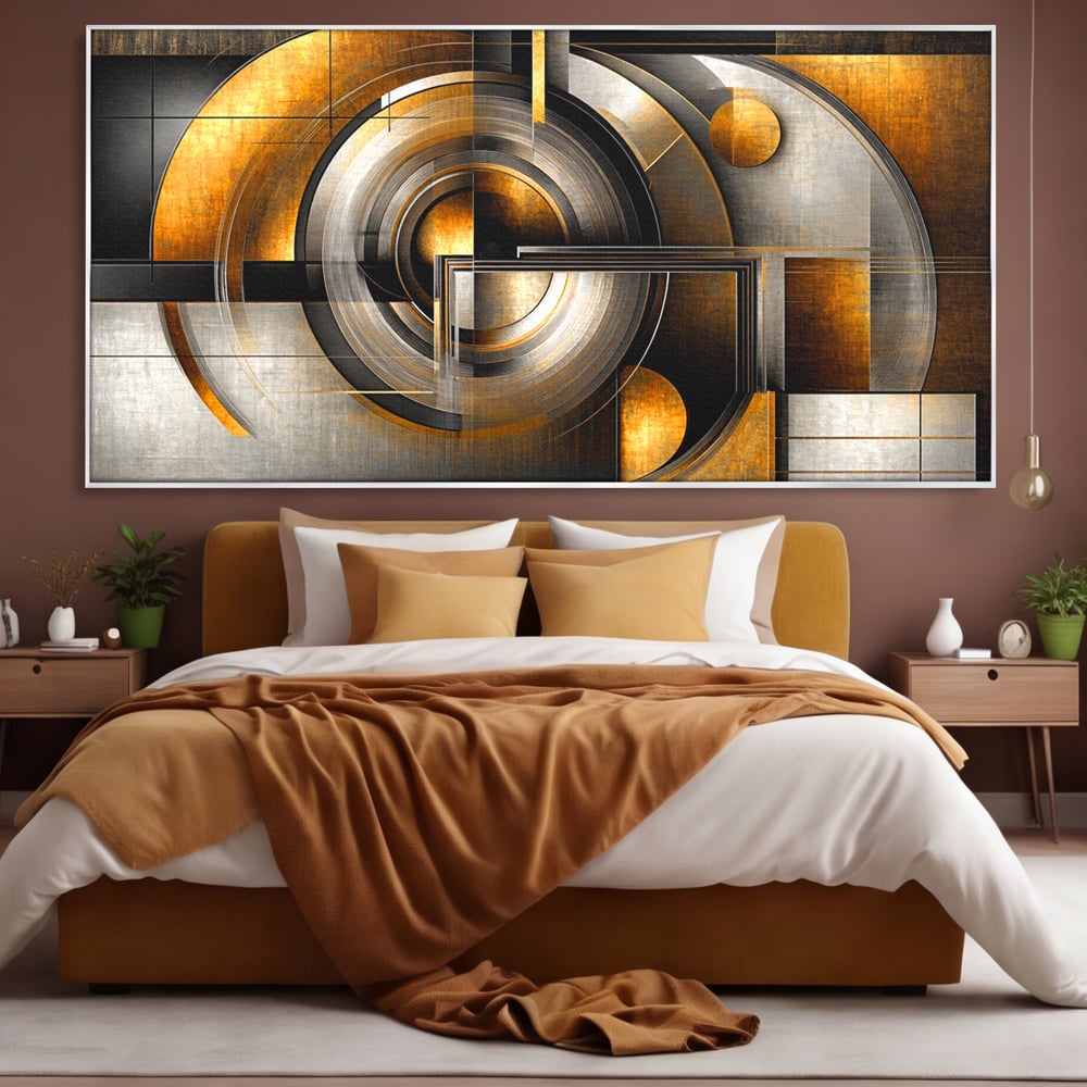 Leinwandbilder Premium, LuxCanva® C1276, Denkende Formen, Geometrie, Gold, Abstrakt, Linien, Textur, Monumental, Schwerkraft, Universum, Sonne, Heilig, Modern, Ausstellung, Büro, Wohnzimmer, Schlafzimmer