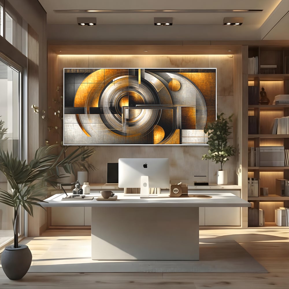 Leinwandbilder Premium, LuxCanva® C1276, Denkende Formen, Geometrie, Gold, Abstrakt, Linien, Textur, Monumental, Schwerkraft, Universum, Sonne, Heilig, Modern, Ausstellung, Büro, Wohnzimmer, Schlafzimmer