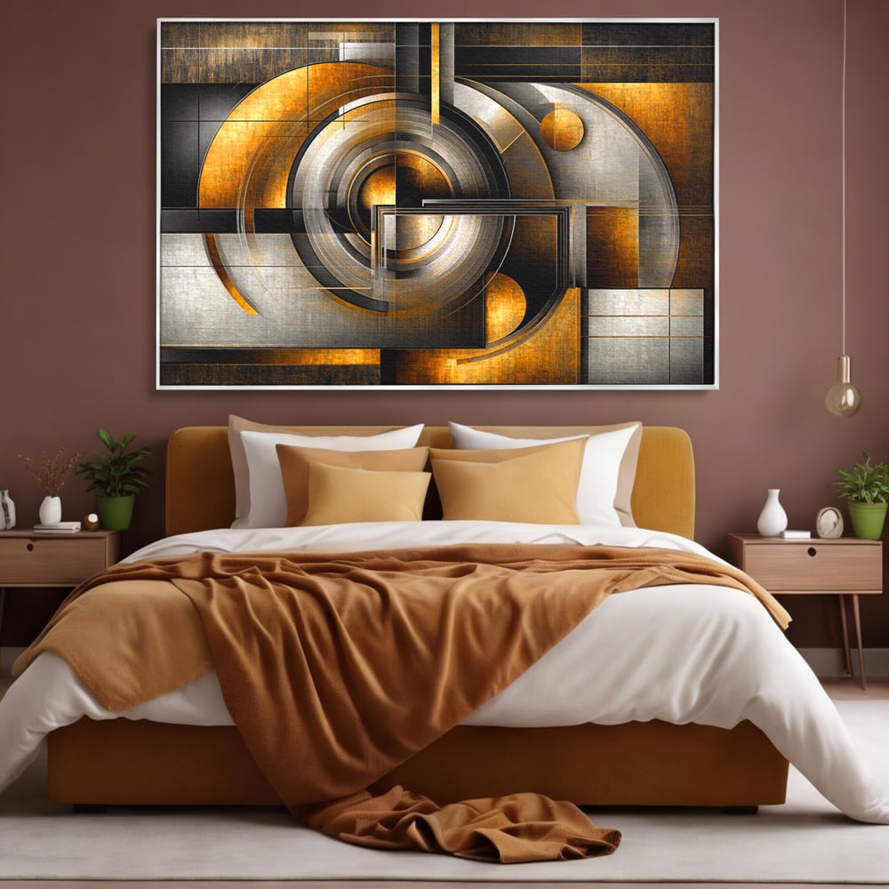 Leinwandbilder Premium, LuxCanva® C1276, Denkende Formen, Geometrie, Gold, Abstrakt, Linien, Textur, Monumental, Schwerkraft, Universum, Sonne, Heilig, Modern, Ausstellung, Büro, Wohnzimmer, Schlafzimmer