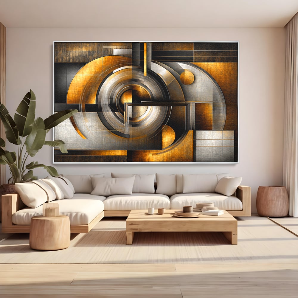 Leinwandbilder Premium, LuxCanva® C1276, Denkende Formen, Geometrie, Gold, Abstrakt, Linien, Textur, Monumental, Schwerkraft, Universum, Sonne, Heilig, Modern, Ausstellung, Büro, Wohnzimmer, Schlafzimmer