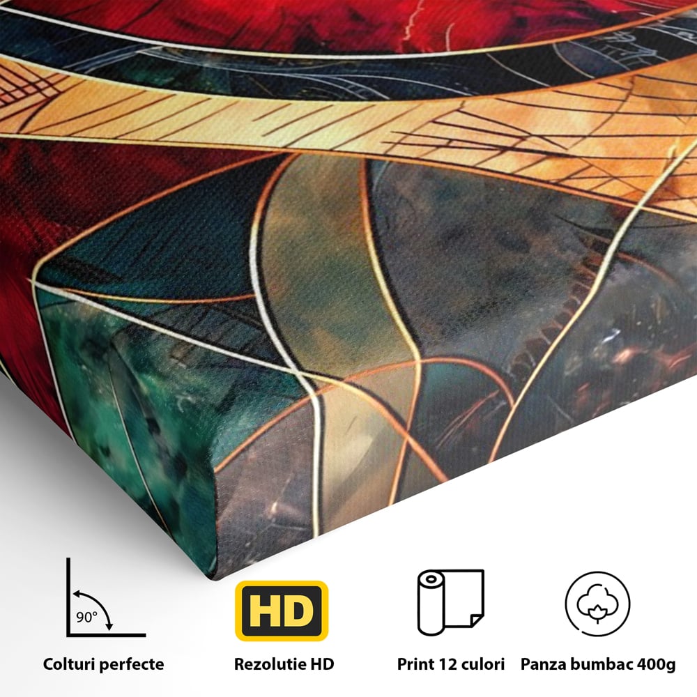 Tablou Canvas Premium, LuxCanva® C1277, Intre nervuri de foc, Geometrie, Auriu, Rosu, Abstract, Linii, Profunzime, Simetrie, Circular, Spatiu, Forma, Templu, Expozitie, Birou, Living, Dormitor