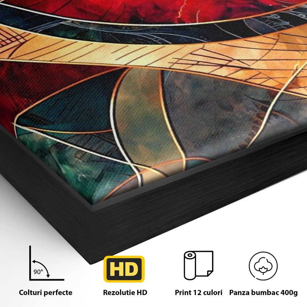 Tablou Canvas Premium, LuxCanva® C1277, Intre nervuri de foc, Geometrie, Auriu, Rosu, Abstract, Linii, Profunzime, Simetrie, Circular, Spatiu, Forma, Templu, Expozitie, Birou, Living, Dormitor