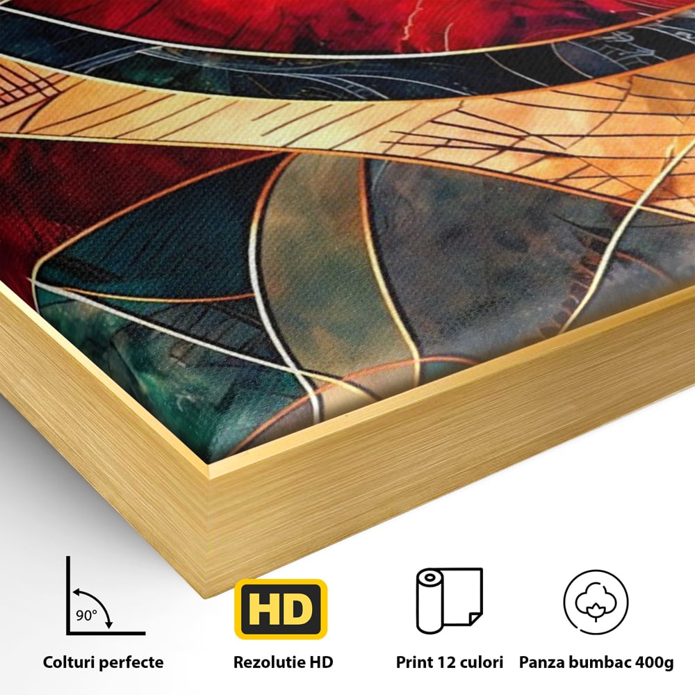 Tablou Canvas Premium, LuxCanva® C1277, Intre nervuri de foc, Geometrie, Auriu, Rosu, Abstract, Linii, Profunzime, Simetrie, Circular, Spatiu, Forma, Templu, Expozitie, Birou, Living, Dormitor