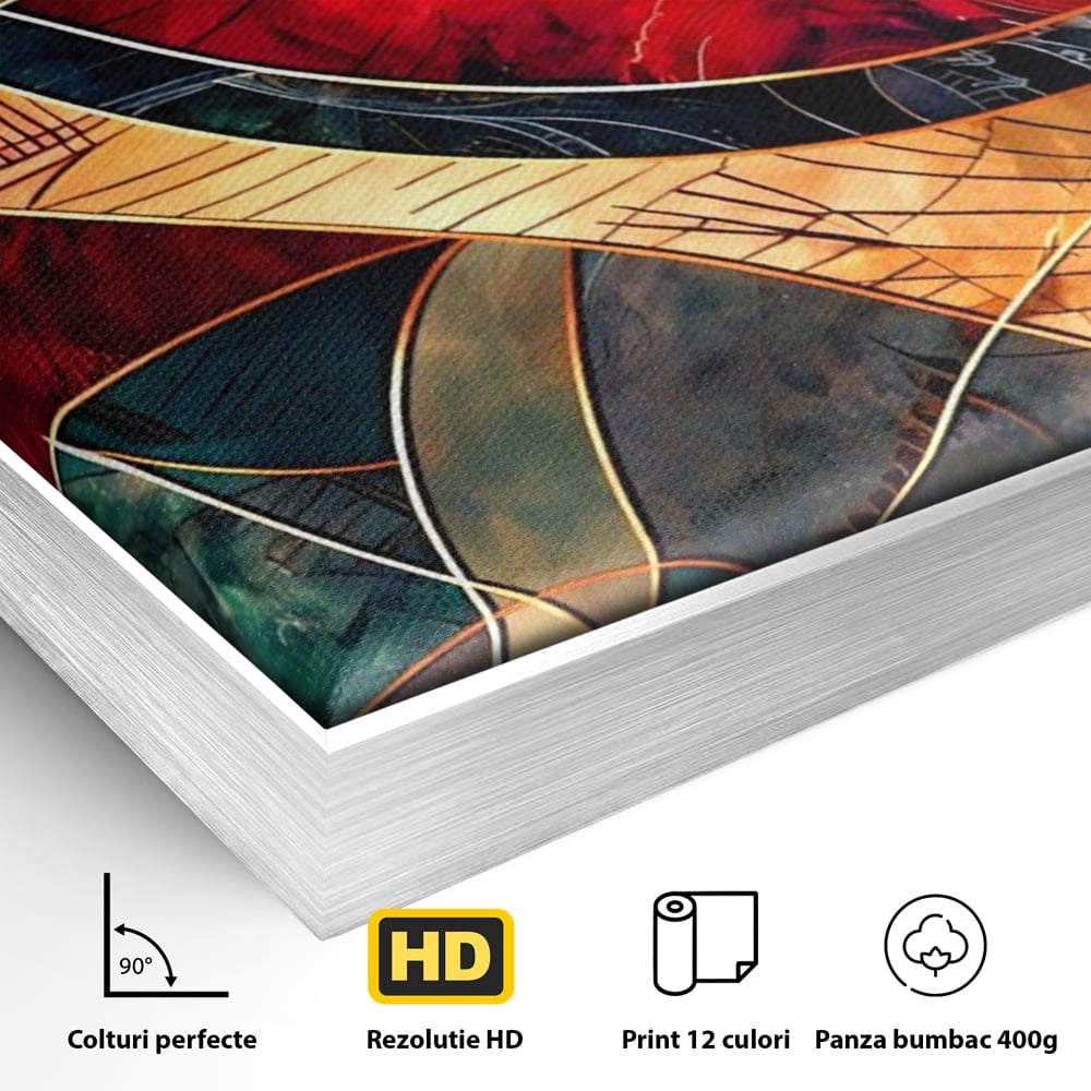 Tablou Canvas Premium, LuxCanva® C1277, Intre nervuri de foc, Geometrie, Auriu, Rosu, Abstract, Linii, Profunzime, Simetrie, Circular, Spatiu, Forma, Templu, Expozitie, Birou, Living, Dormitor