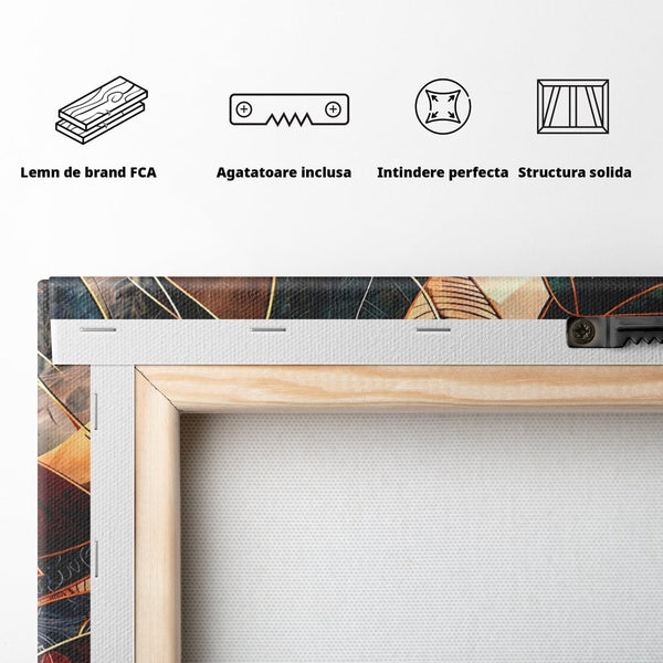 Tablou Canvas Premium, LuxCanva® C1277, Intre nervuri de foc, Geometrie, Auriu, Rosu, Abstract, Linii, Profunzime, Simetrie, Circular, Spatiu, Forma, Templu, Expozitie, Birou, Living, Dormitor
