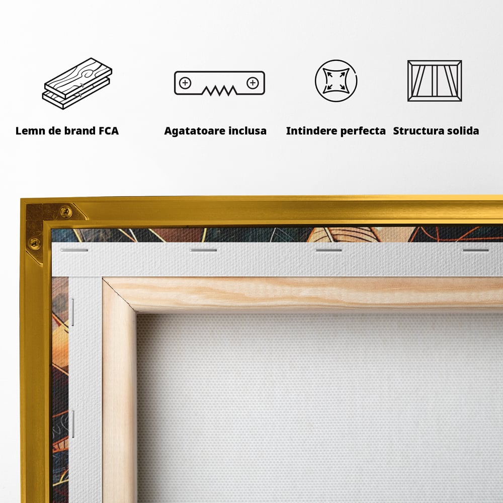 Tablou Canvas Premium, LuxCanva® C1277, Intre nervuri de foc, Geometrie, Auriu, Rosu, Abstract, Linii, Profunzime, Simetrie, Circular, Spatiu, Forma, Templu, Expozitie, Birou, Living, Dormitor