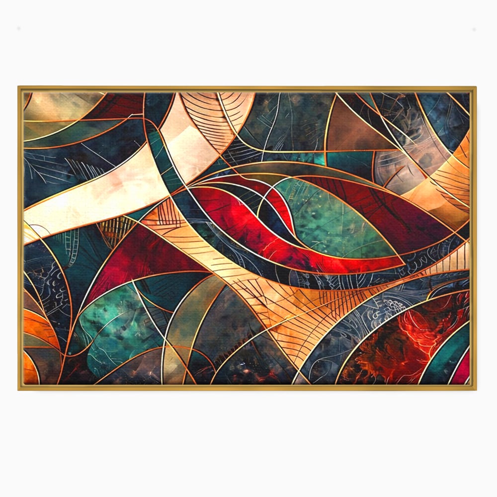 Tablou Canvas Premium, LuxCanva® C1277, Intre nervuri de foc, Geometrie, Auriu, Rosu, Abstract, Linii, Profunzime, Simetrie, Circular, Spatiu, Forma, Templu, Expozitie, Birou, Living, Dormitor