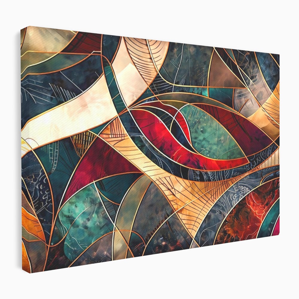 Tablou Canvas Premium, LuxCanva® C1277, Intre nervuri de foc, Geometrie, Auriu, Rosu, Abstract, Linii, Profunzime, Simetrie, Circular, Spatiu, Forma, Templu, Expozitie, Birou, Living, Dormitor