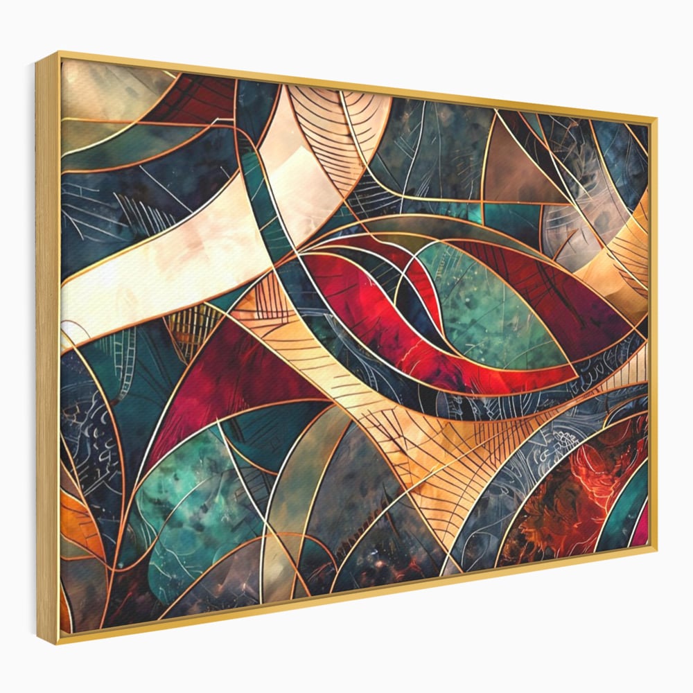 Tablou Canvas Premium, LuxCanva® C1277, Intre nervuri de foc, Geometrie, Auriu, Rosu, Abstract, Linii, Profunzime, Simetrie, Circular, Spatiu, Forma, Templu, Expozitie, Birou, Living, Dormitor