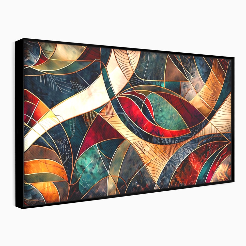 Tablou Canvas Premium, LuxCanva® C1277, Intre nervuri de foc, Geometrie, Auriu, Rosu, Abstract, Linii, Profunzime, Simetrie, Circular, Spatiu, Forma, Templu, Expozitie, Birou, Living, Dormitor