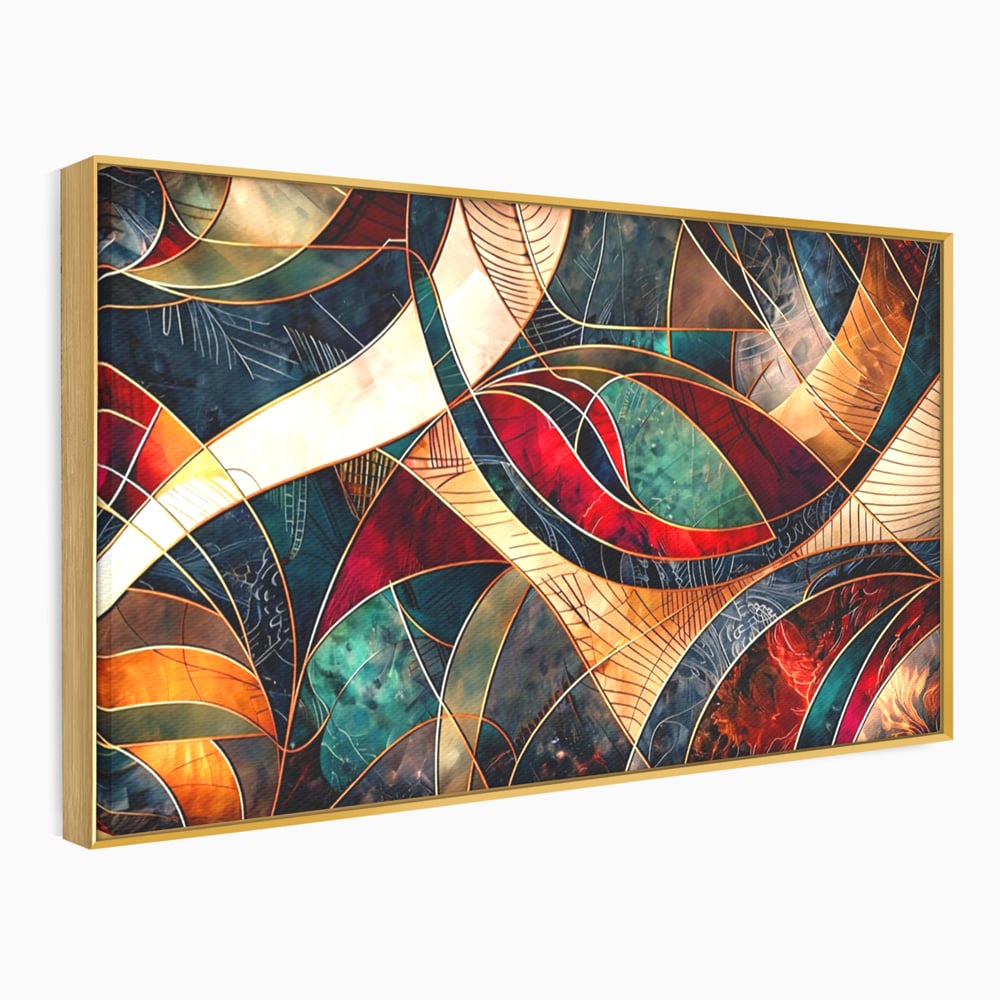 Tablou Canvas Premium, LuxCanva® C1277, Intre nervuri de foc, Geometrie, Auriu, Rosu, Abstract, Linii, Profunzime, Simetrie, Circular, Spatiu, Forma, Templu, Expozitie, Birou, Living, Dormitor