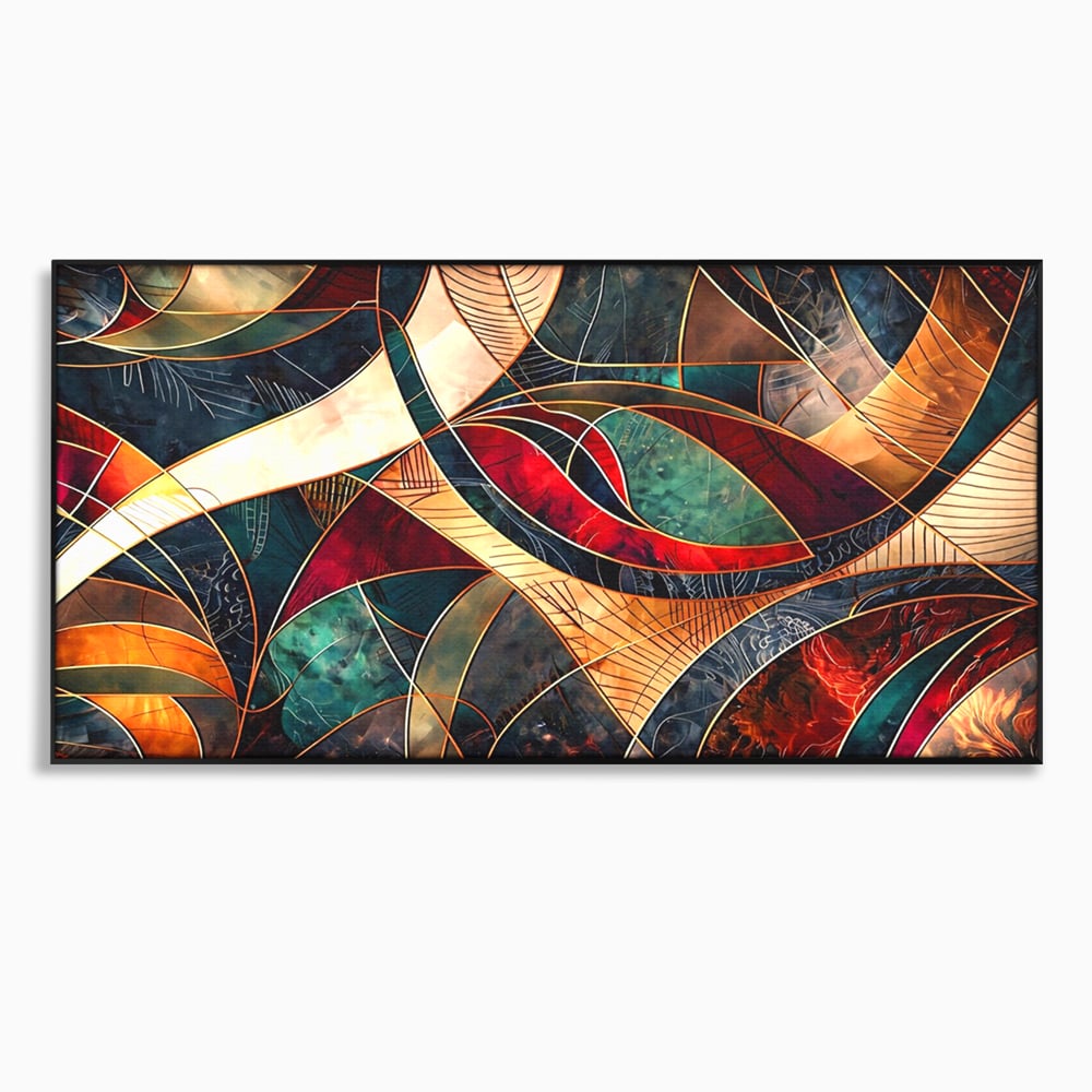 Tablou Canvas Premium, LuxCanva® C1277, Intre nervuri de foc, Geometrie, Auriu, Rosu, Abstract, Linii, Profunzime, Simetrie, Circular, Spatiu, Forma, Templu, Expozitie, Birou, Living, Dormitor