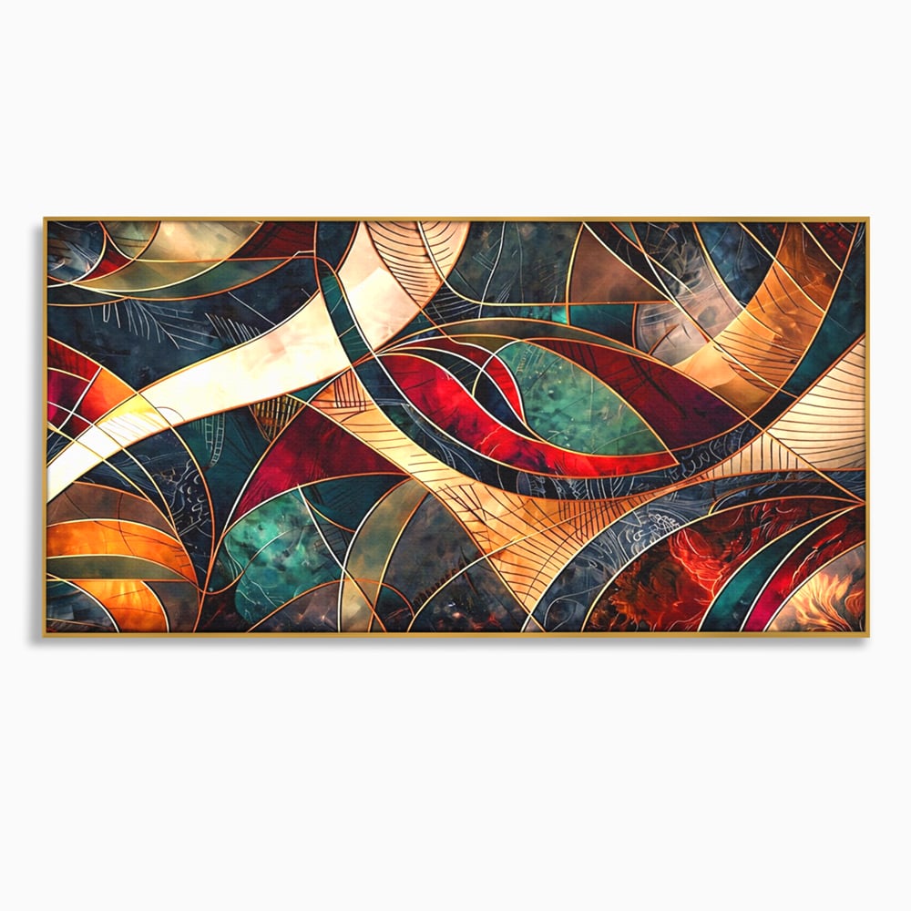 Tablou Canvas Premium, LuxCanva® C1277, Intre nervuri de foc, Geometrie, Auriu, Rosu, Abstract, Linii, Profunzime, Simetrie, Circular, Spatiu, Forma, Templu, Expozitie, Birou, Living, Dormitor