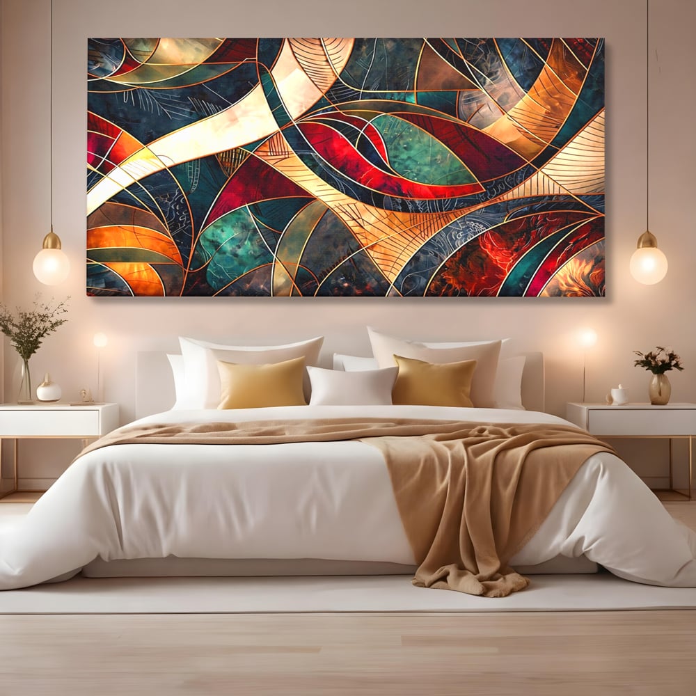Tablou Canvas Premium, LuxCanva® C1277, Intre nervuri de foc, Geometrie, Auriu, Rosu, Abstract, Linii, Profunzime, Simetrie, Circular, Spatiu, Forma, Templu, Expozitie, Birou, Living, Dormitor