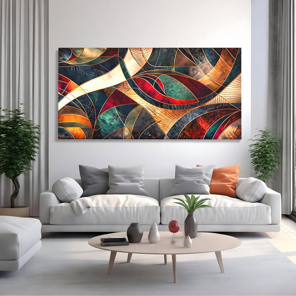 Tablou Canvas Premium, LuxCanva® C1277, Intre nervuri de foc, Geometrie, Auriu, Rosu, Abstract, Linii, Profunzime, Simetrie, Circular, Spatiu, Forma, Templu, Expozitie, Birou, Living, Dormitor