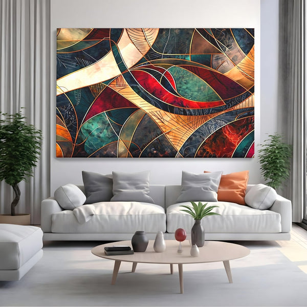 Tablou Canvas Premium, LuxCanva® C1277, Intre nervuri de foc, Geometrie, Auriu, Rosu, Abstract, Linii, Profunzime, Simetrie, Circular, Spatiu, Forma, Templu, Expozitie, Birou, Living, Dormitor