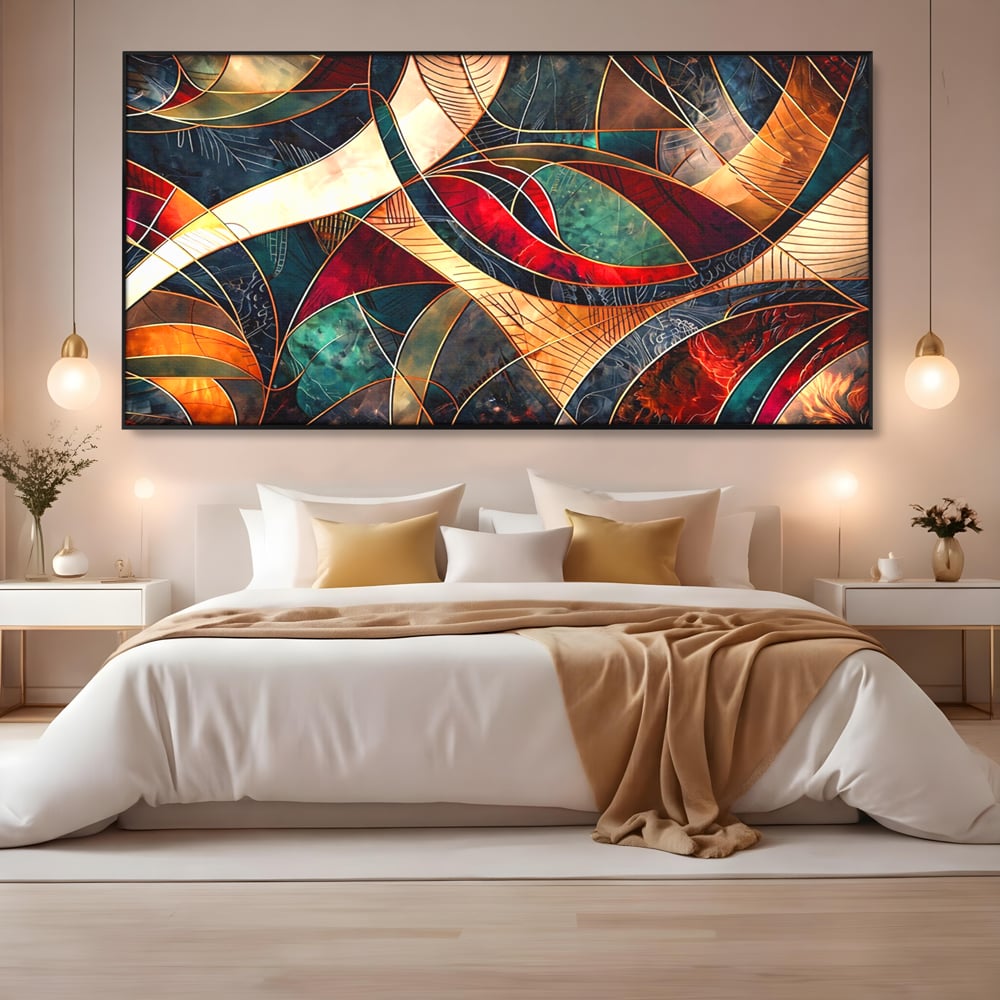 Tablou Canvas Premium, LuxCanva® C1277, Intre nervuri de foc, Geometrie, Auriu, Rosu, Abstract, Linii, Profunzime, Simetrie, Circular, Spatiu, Forma, Templu, Expozitie, Birou, Living, Dormitor