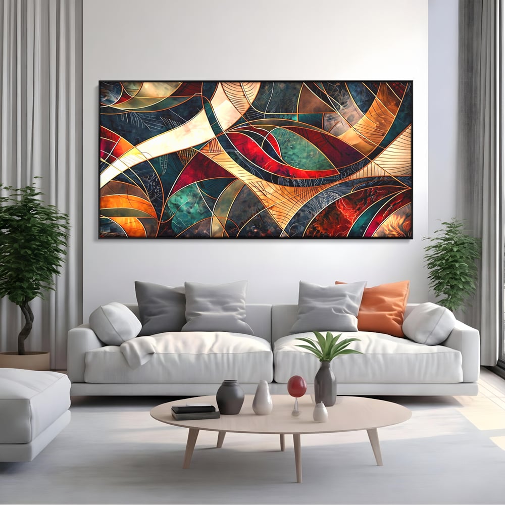 Tablou Canvas Premium, LuxCanva® C1277, Intre nervuri de foc, Geometrie, Auriu, Rosu, Abstract, Linii, Profunzime, Simetrie, Circular, Spatiu, Forma, Templu, Expozitie, Birou, Living, Dormitor