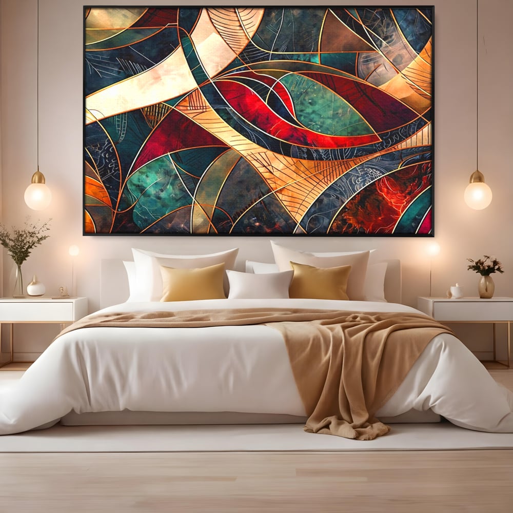 Tablou Canvas Premium, LuxCanva® C1277, Intre nervuri de foc, Geometrie, Auriu, Rosu, Abstract, Linii, Profunzime, Simetrie, Circular, Spatiu, Forma, Templu, Expozitie, Birou, Living, Dormitor