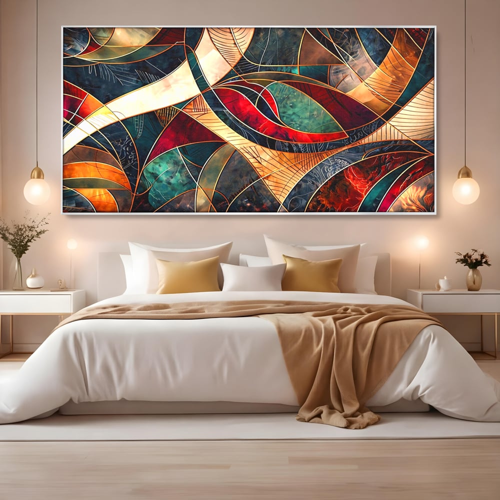 Tablou Canvas Premium, LuxCanva® C1277, Intre nervuri de foc, Geometrie, Auriu, Rosu, Abstract, Linii, Profunzime, Simetrie, Circular, Spatiu, Forma, Templu, Expozitie, Birou, Living, Dormitor
