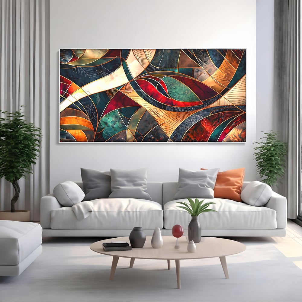 Tablou Canvas Premium, LuxCanva® C1277, Intre nervuri de foc, Geometrie, Auriu, Rosu, Abstract, Linii, Profunzime, Simetrie, Circular, Spatiu, Forma, Templu, Expozitie, Birou, Living, Dormitor