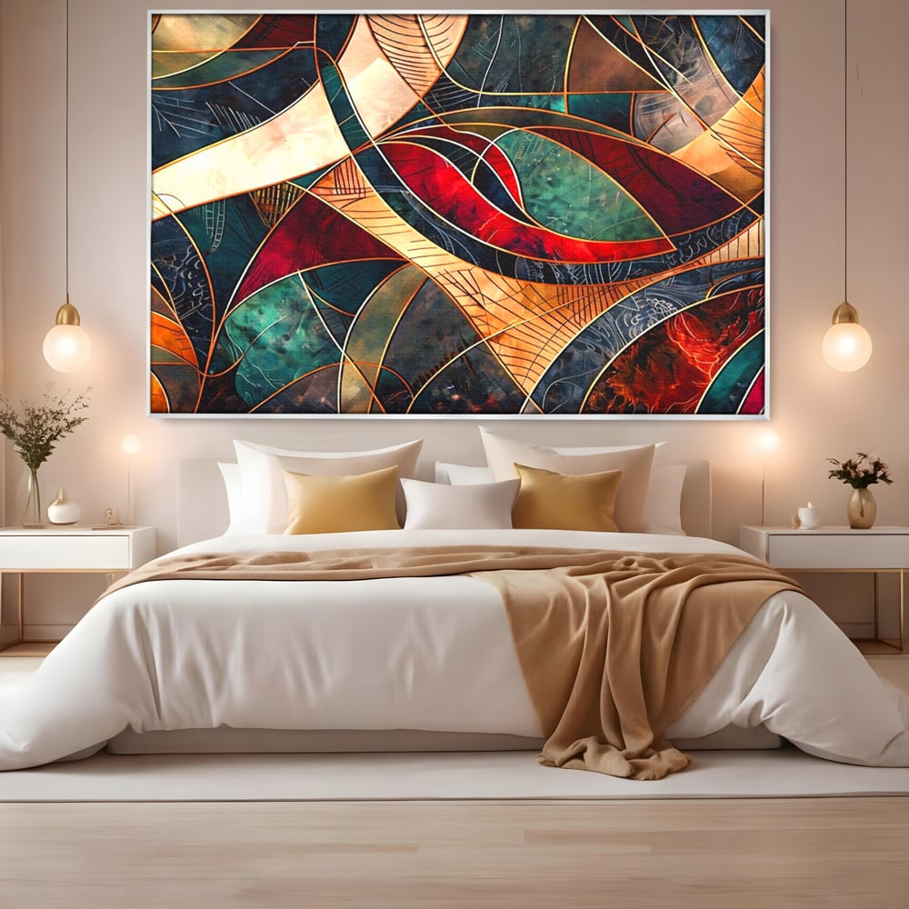 Tablou Canvas Premium, LuxCanva® C1277, Intre nervuri de foc, Geometrie, Auriu, Rosu, Abstract, Linii, Profunzime, Simetrie, Circular, Spatiu, Forma, Templu, Expozitie, Birou, Living, Dormitor