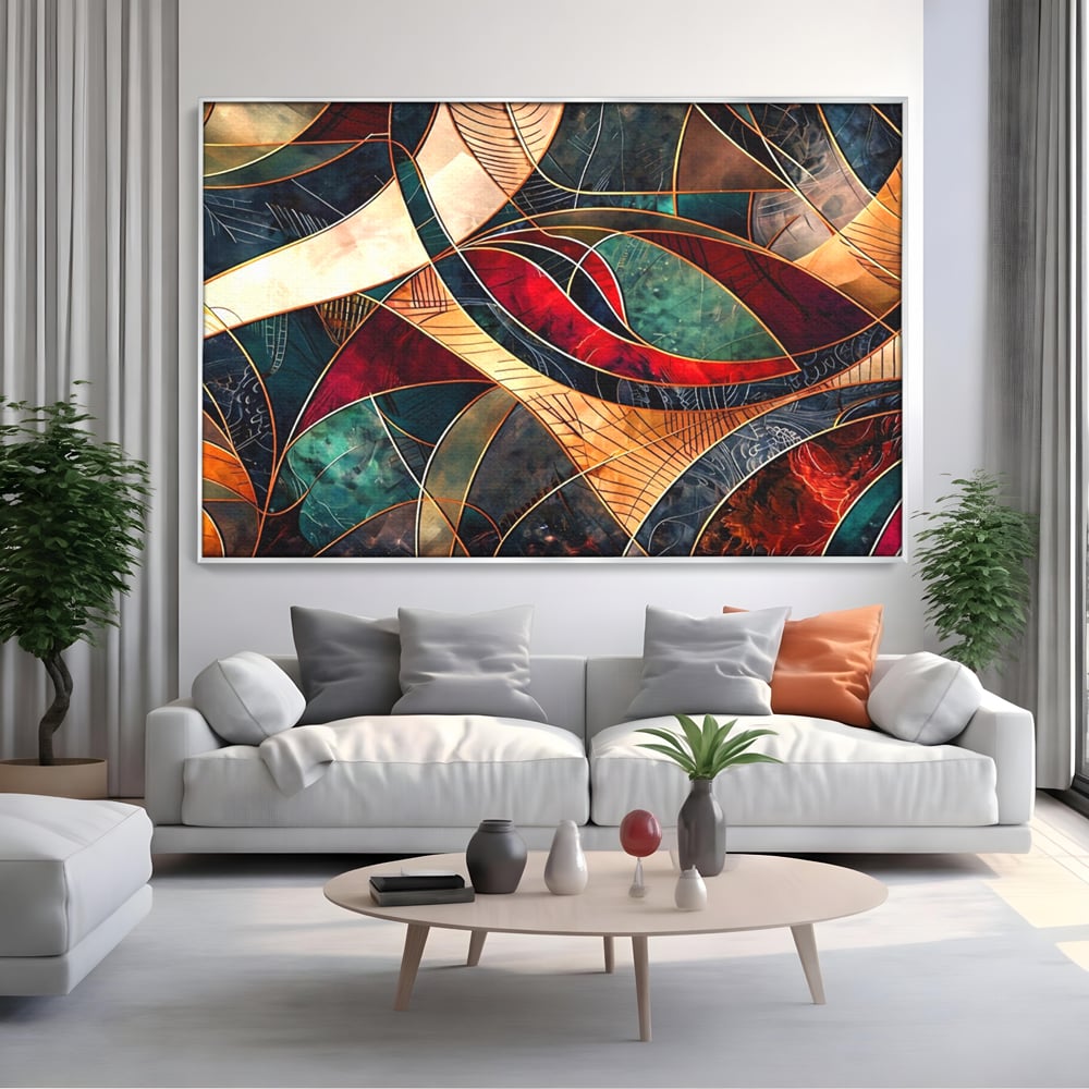 Tablou Canvas Premium, LuxCanva® C1277, Intre nervuri de foc, Geometrie, Auriu, Rosu, Abstract, Linii, Profunzime, Simetrie, Circular, Spatiu, Forma, Templu, Expozitie, Birou, Living, Dormitor