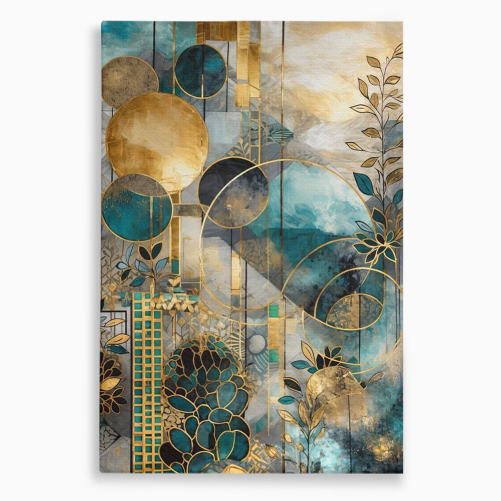 Leinwand Premium Canvas Wall Art, LuxCanva® C1278, Vegetable Harmonies, Geometrie, Farben, Abstrakt, Gold, Vegetal, Organisch, Ruhig, Harmonie, Fluid, Natur, Licht, Formen, Linien, Büro, Wohnen, Schlafzimmer