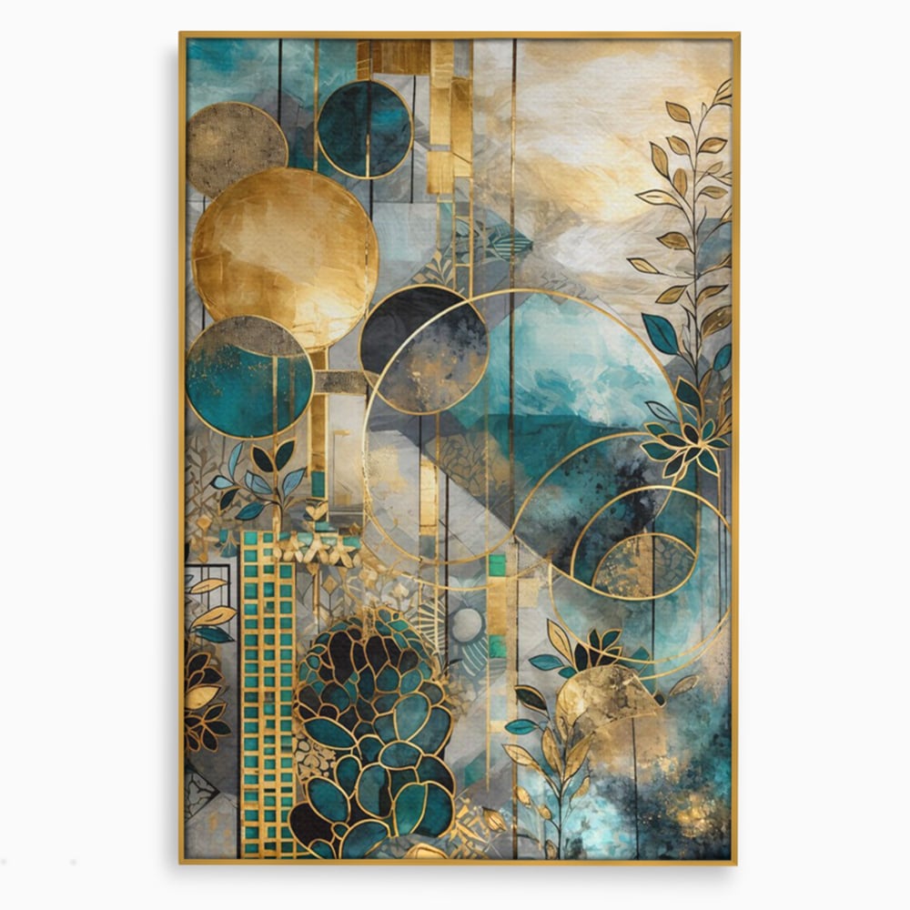 Leinwand Premium Canvas Wall Art, LuxCanva® C1278, Vegetable Harmonies, Geometrie, Farben, Abstrakt, Gold, Vegetal, Organisch, Ruhig, Harmonie, Fluid, Natur, Licht, Formen, Linien, Büro, Wohnen, Schlafzimmer