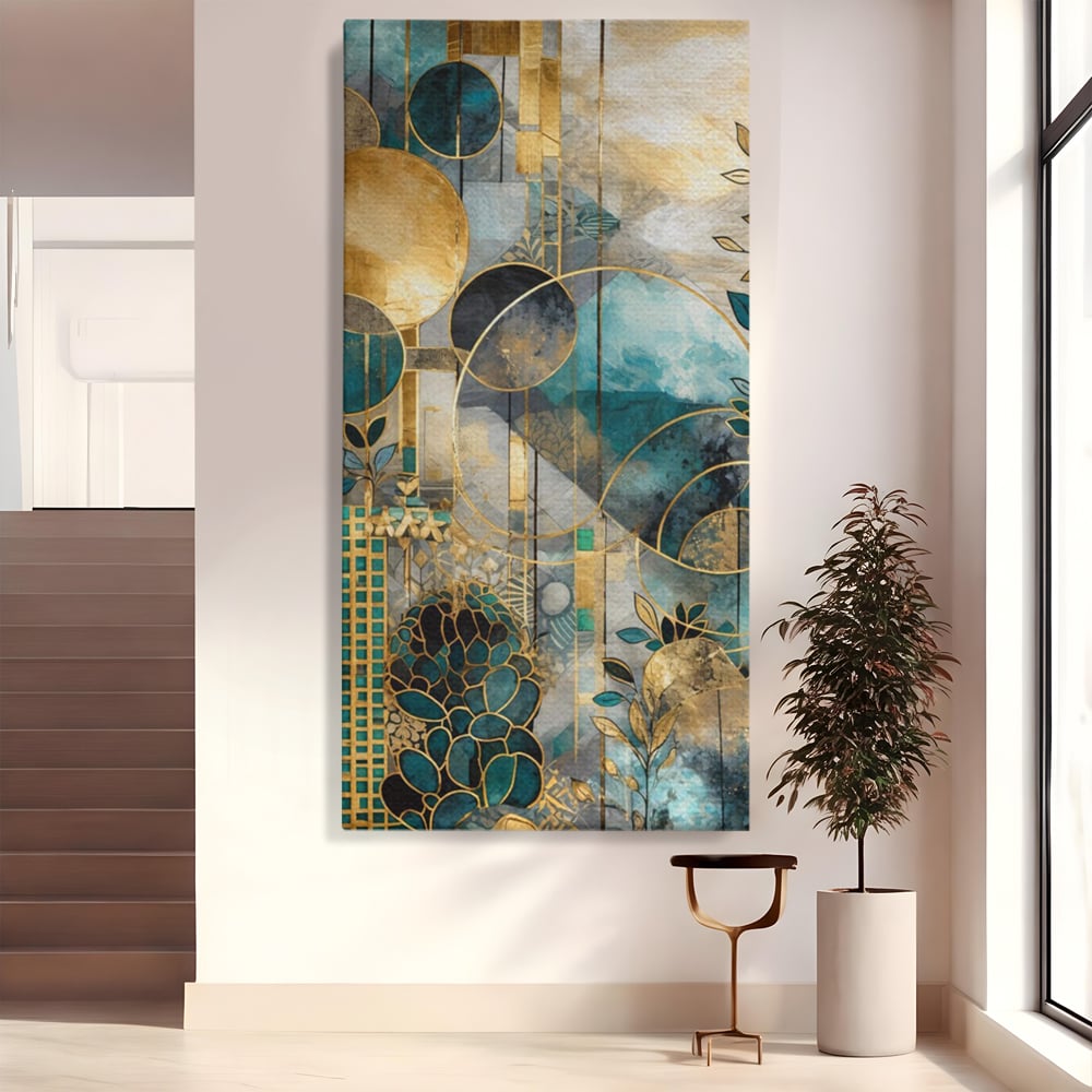 Leinwand Premium Canvas Wall Art, LuxCanva® C1278, Vegetable Harmonies, Geometrie, Farben, Abstrakt, Gold, Vegetal, Organisch, Ruhig, Harmonie, Fluid, Natur, Licht, Formen, Linien, Büro, Wohnen, Schlafzimmer