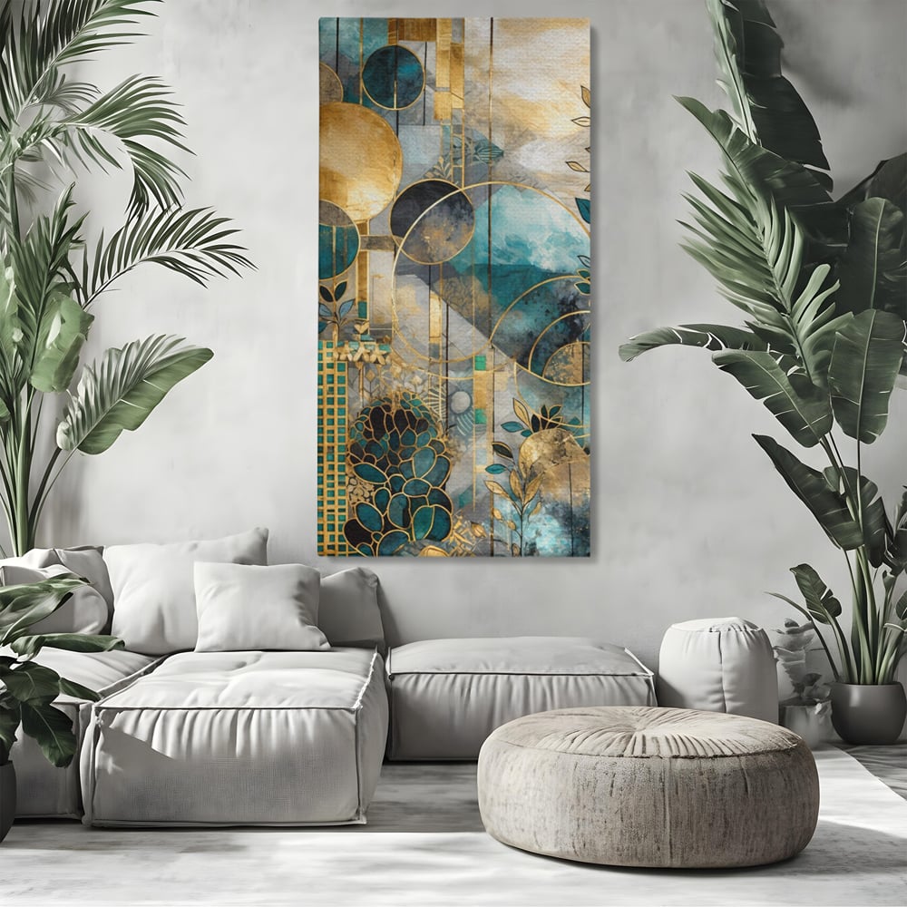 Leinwand Premium Canvas Wall Art, LuxCanva® C1278, Vegetable Harmonies, Geometrie, Farben, Abstrakt, Gold, Vegetal, Organisch, Ruhig, Harmonie, Fluid, Natur, Licht, Formen, Linien, Büro, Wohnen, Schlafzimmer
