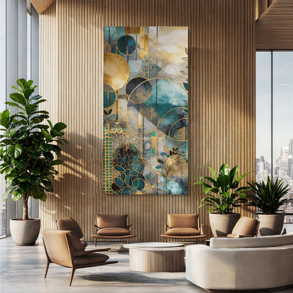 Leinwand Premium Canvas Wall Art, LuxCanva® C1278, Vegetable Harmonies, Geometrie, Farben, Abstrakt, Gold, Vegetal, Organisch, Ruhig, Harmonie, Fluid, Natur, Licht, Formen, Linien, Büro, Wohnen, Schlafzimmer
