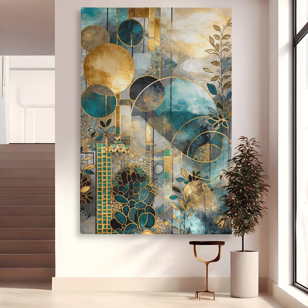 Leinwand Premium Canvas Wall Art, LuxCanva® C1278, Vegetable Harmonies, Geometrie, Farben, Abstrakt, Gold, Vegetal, Organisch, Ruhig, Harmonie, Fluid, Natur, Licht, Formen, Linien, Büro, Wohnen, Schlafzimmer