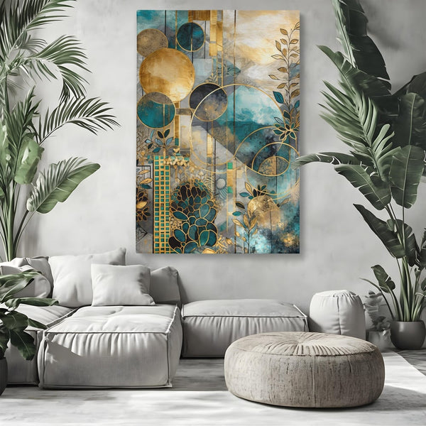 Leinwand Premium Canvas Wall Art, LuxCanva® C1278, Vegetable Harmonies, Geometrie, Farben, Abstrakt, Gold, Vegetal, Organisch, Ruhig, Harmonie, Fluid, Natur, Licht, Formen, Linien, Büro, Wohnen, Schlafzimmer