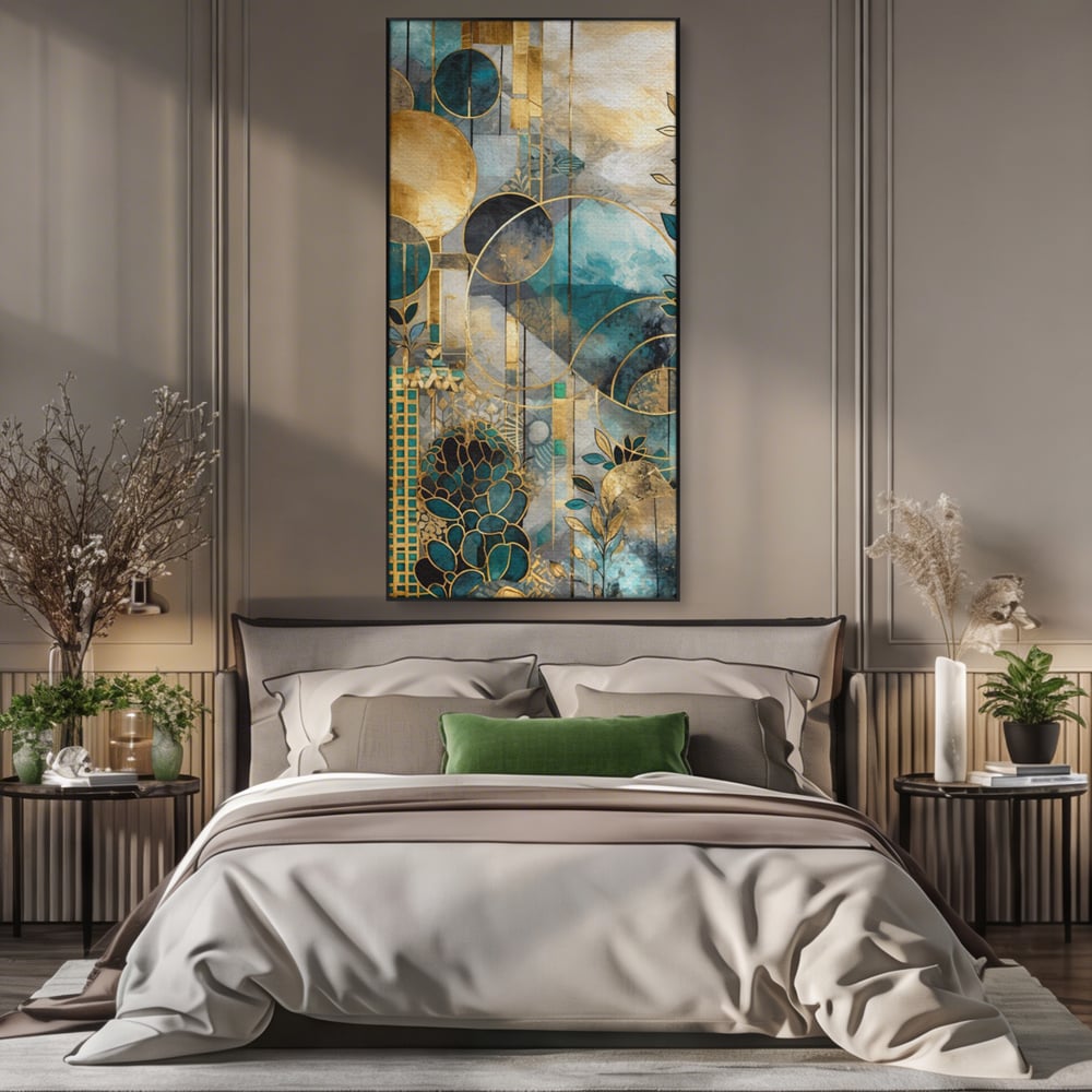 Leinwand Premium Canvas Wall Art, LuxCanva® C1278, Vegetable Harmonies, Geometrie, Farben, Abstrakt, Gold, Vegetal, Organisch, Ruhig, Harmonie, Fluid, Natur, Licht, Formen, Linien, Büro, Wohnen, Schlafzimmer