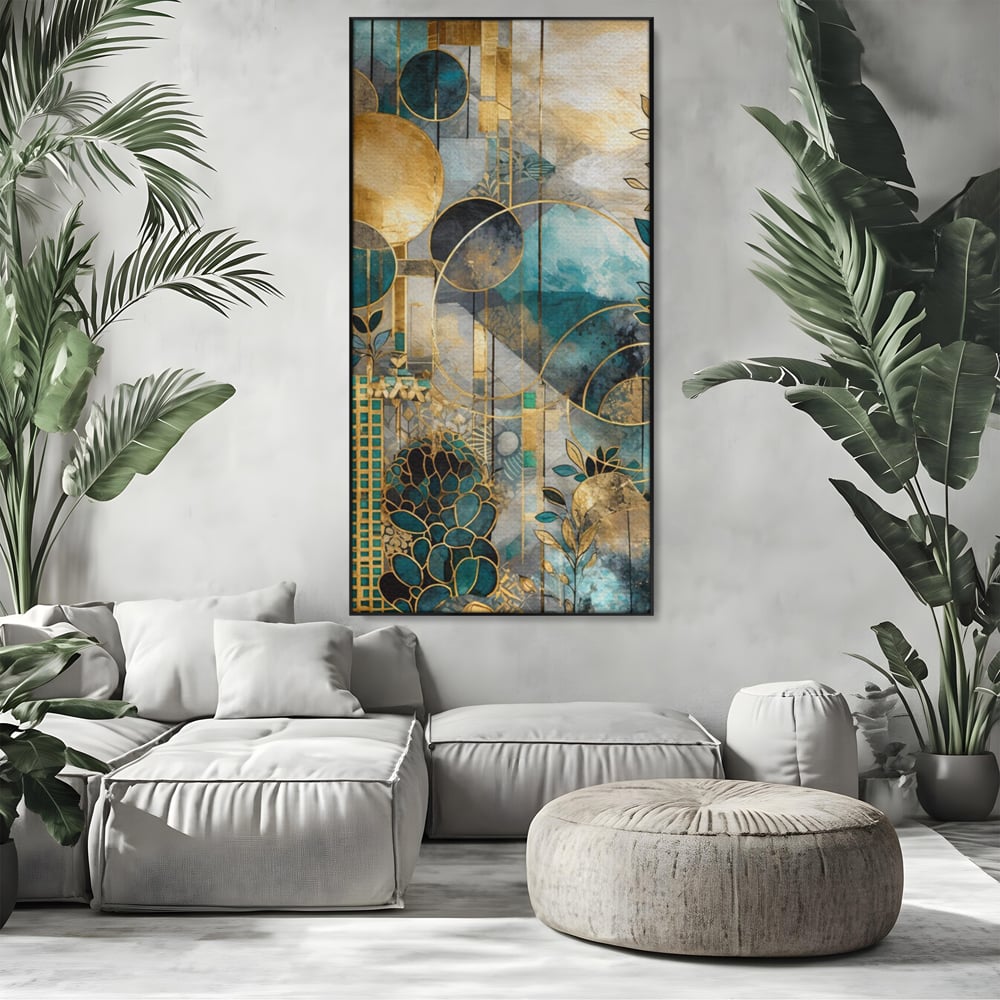 Leinwand Premium Canvas Wall Art, LuxCanva® C1278, Vegetable Harmonies, Geometrie, Farben, Abstrakt, Gold, Vegetal, Organisch, Ruhig, Harmonie, Fluid, Natur, Licht, Formen, Linien, Büro, Wohnen, Schlafzimmer