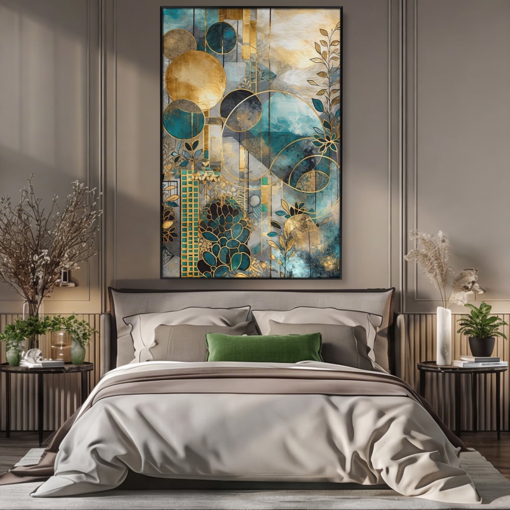Leinwand Premium Canvas Wall Art, LuxCanva® C1278, Vegetable Harmonies, Geometrie, Farben, Abstrakt, Gold, Vegetal, Organisch, Ruhig, Harmonie, Fluid, Natur, Licht, Formen, Linien, Büro, Wohnen, Schlafzimmer