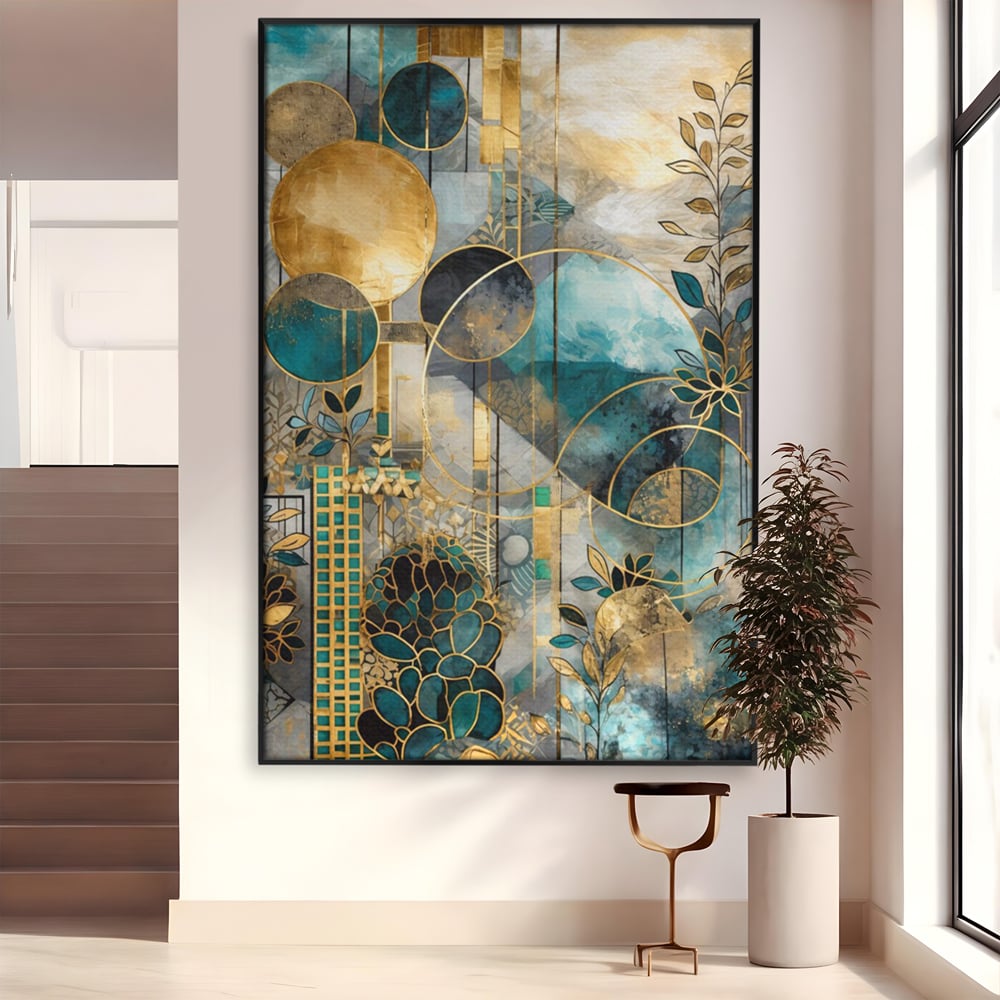 Leinwand Premium Canvas Wall Art, LuxCanva® C1278, Vegetable Harmonies, Geometrie, Farben, Abstrakt, Gold, Vegetal, Organisch, Ruhig, Harmonie, Fluid, Natur, Licht, Formen, Linien, Büro, Wohnen, Schlafzimmer