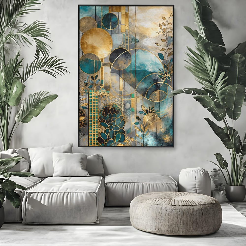 Leinwand Premium Canvas Wall Art, LuxCanva® C1278, Vegetable Harmonies, Geometrie, Farben, Abstrakt, Gold, Vegetal, Organisch, Ruhig, Harmonie, Fluid, Natur, Licht, Formen, Linien, Büro, Wohnen, Schlafzimmer