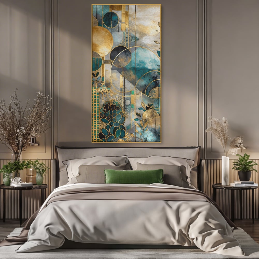 Leinwand Premium Canvas Wall Art, LuxCanva® C1278, Vegetable Harmonies, Geometrie, Farben, Abstrakt, Gold, Vegetal, Organisch, Ruhig, Harmonie, Fluid, Natur, Licht, Formen, Linien, Büro, Wohnen, Schlafzimmer