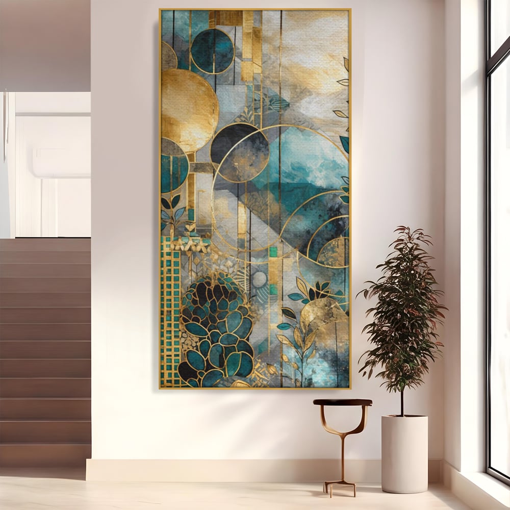 Leinwand Premium Canvas Wall Art, LuxCanva® C1278, Vegetable Harmonies, Geometrie, Farben, Abstrakt, Gold, Vegetal, Organisch, Ruhig, Harmonie, Fluid, Natur, Licht, Formen, Linien, Büro, Wohnen, Schlafzimmer