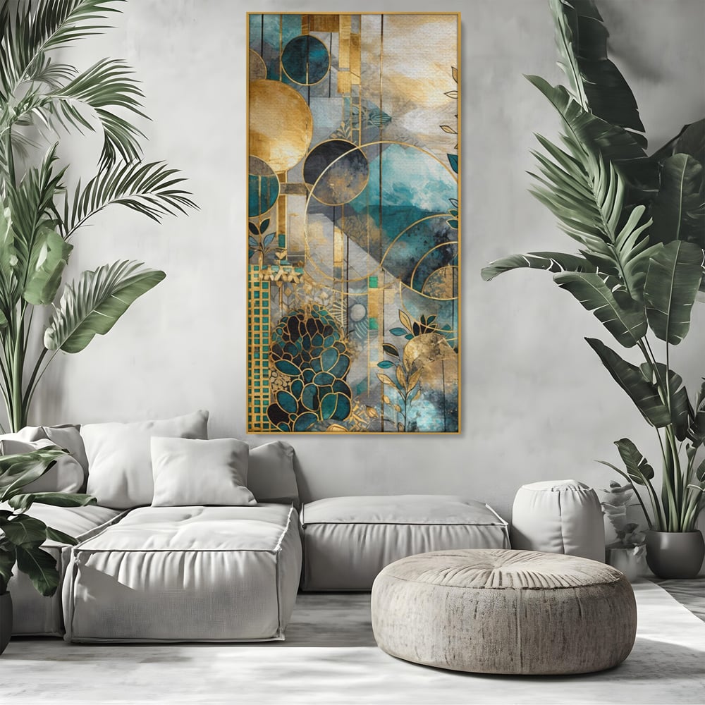 Leinwand Premium Canvas Wall Art, LuxCanva® C1278, Vegetable Harmonies, Geometrie, Farben, Abstrakt, Gold, Vegetal, Organisch, Ruhig, Harmonie, Fluid, Natur, Licht, Formen, Linien, Büro, Wohnen, Schlafzimmer