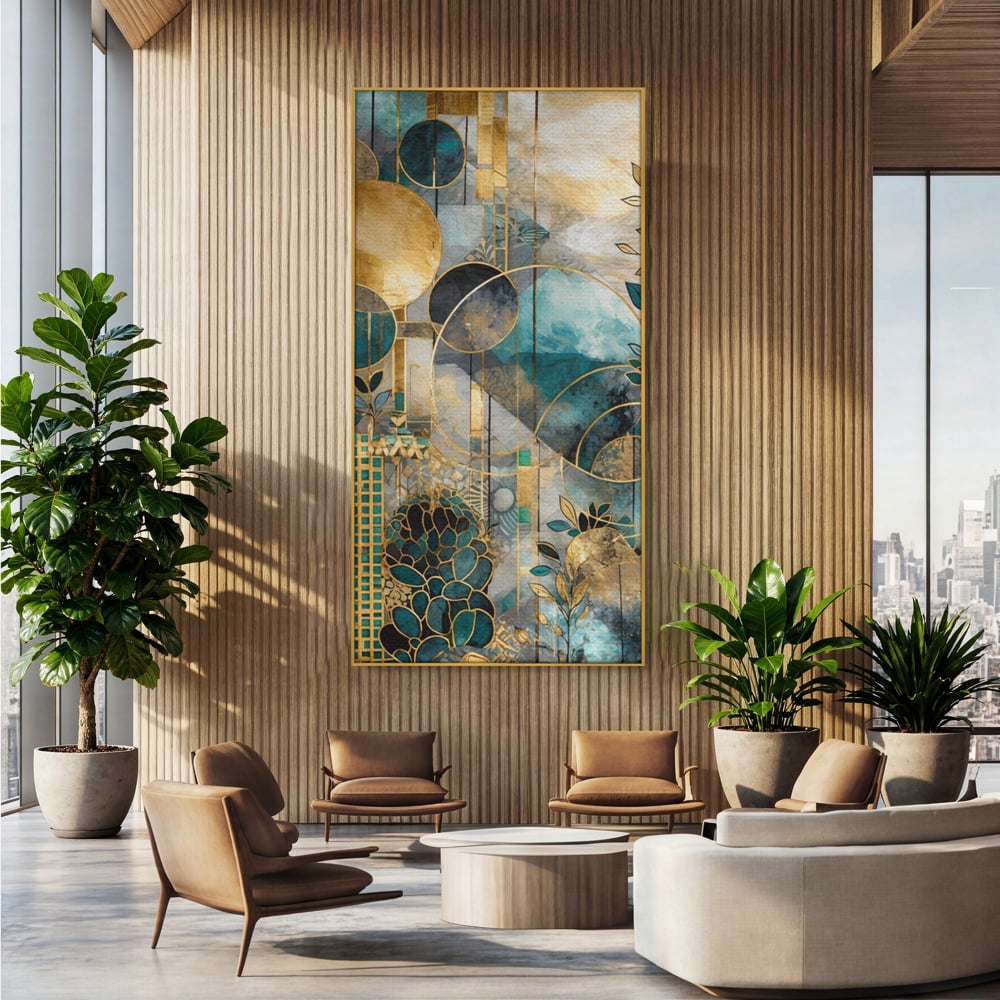 Leinwand Premium Canvas Wall Art, LuxCanva® C1278, Vegetable Harmonies, Geometrie, Farben, Abstrakt, Gold, Vegetal, Organisch, Ruhig, Harmonie, Fluid, Natur, Licht, Formen, Linien, Büro, Wohnen, Schlafzimmer