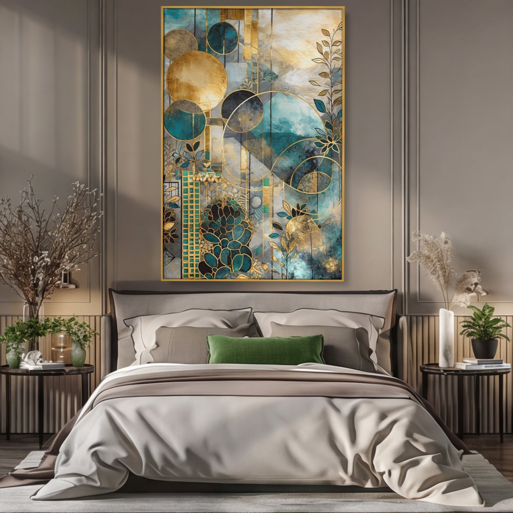 Leinwand Premium Canvas Wall Art, LuxCanva® C1278, Vegetable Harmonies, Geometrie, Farben, Abstrakt, Gold, Vegetal, Organisch, Ruhig, Harmonie, Fluid, Natur, Licht, Formen, Linien, Büro, Wohnen, Schlafzimmer