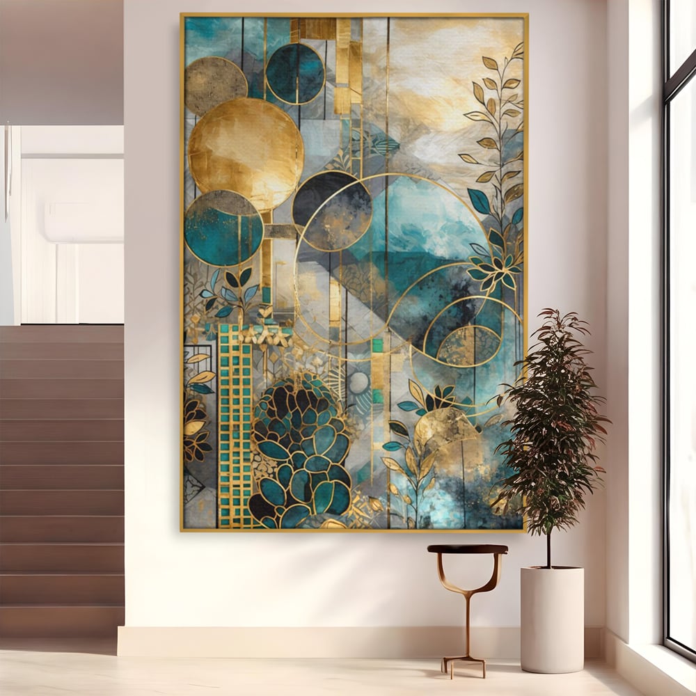 Leinwand Premium Canvas Wall Art, LuxCanva® C1278, Vegetable Harmonies, Geometrie, Farben, Abstrakt, Gold, Vegetal, Organisch, Ruhig, Harmonie, Fluid, Natur, Licht, Formen, Linien, Büro, Wohnen, Schlafzimmer