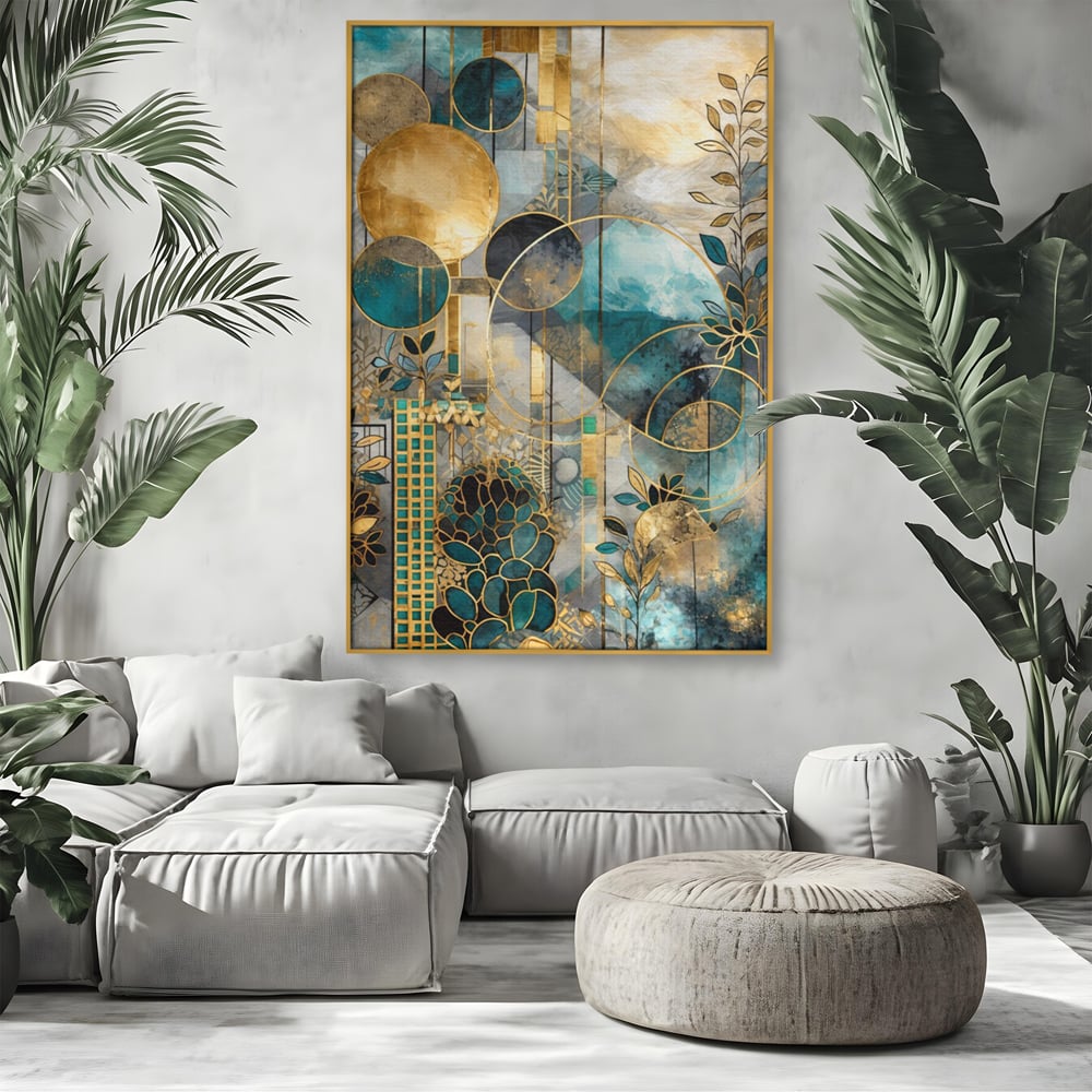Leinwand Premium Canvas Wall Art, LuxCanva® C1278, Vegetable Harmonies, Geometrie, Farben, Abstrakt, Gold, Vegetal, Organisch, Ruhig, Harmonie, Fluid, Natur, Licht, Formen, Linien, Büro, Wohnen, Schlafzimmer